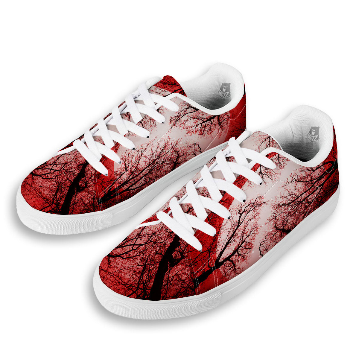 Moon And Horror Forest Print White Low Top Sneakers-grizzshop