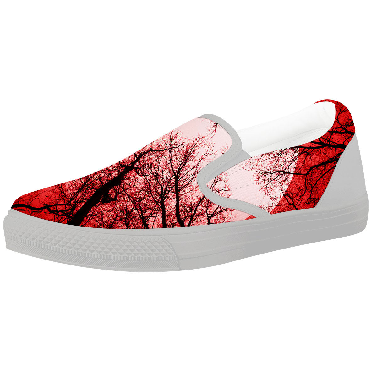Moon And Horror Forest Print White Slip On Shoes-grizzshop