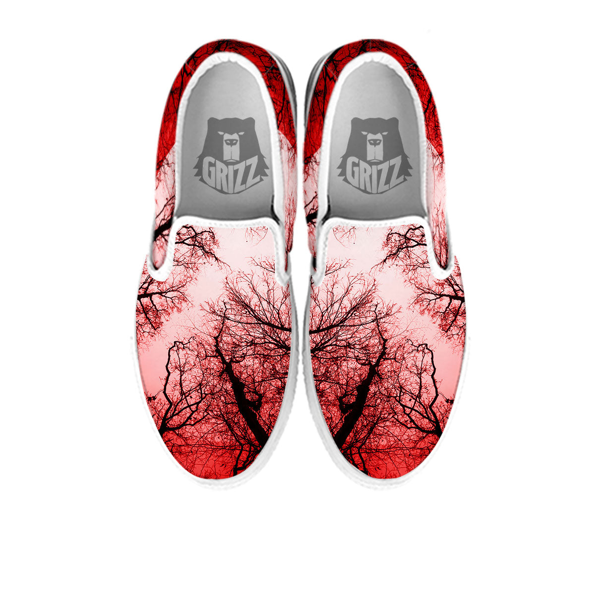 Moon And Horror Forest Print White Slip On Shoes-grizzshop