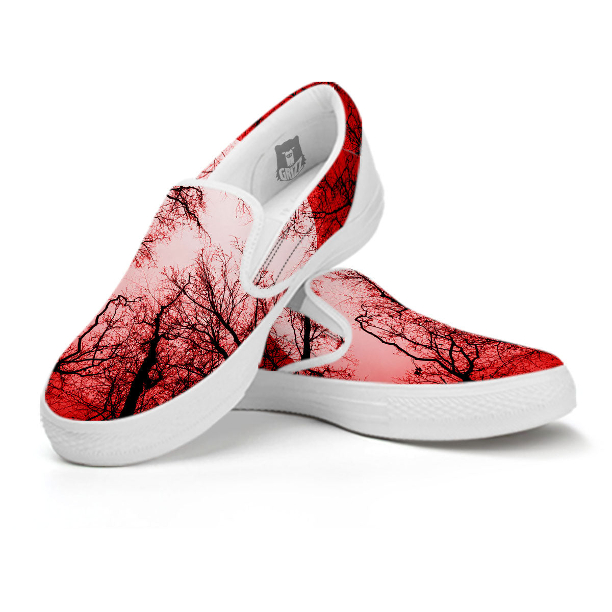 Moon And Horror Forest Print White Slip On Shoes-grizzshop