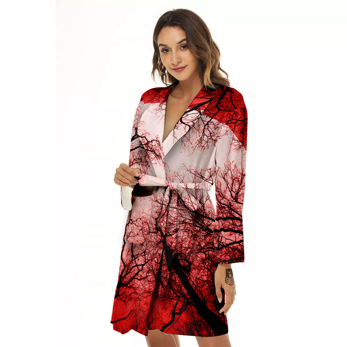 Moon And Horror Forest Print Women's Robe-grizzshop