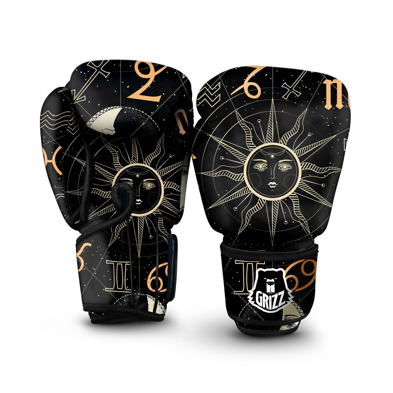 Moon And Vintage Sun Print Boxing Gloves-grizzshop
