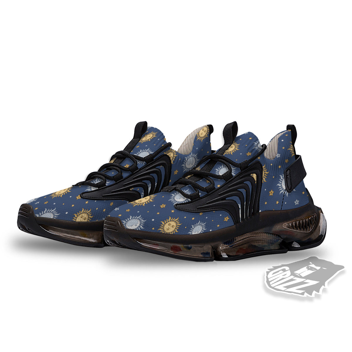 Moon And Vintage Sun Print Pattern Black Gym Shoes-grizzshop