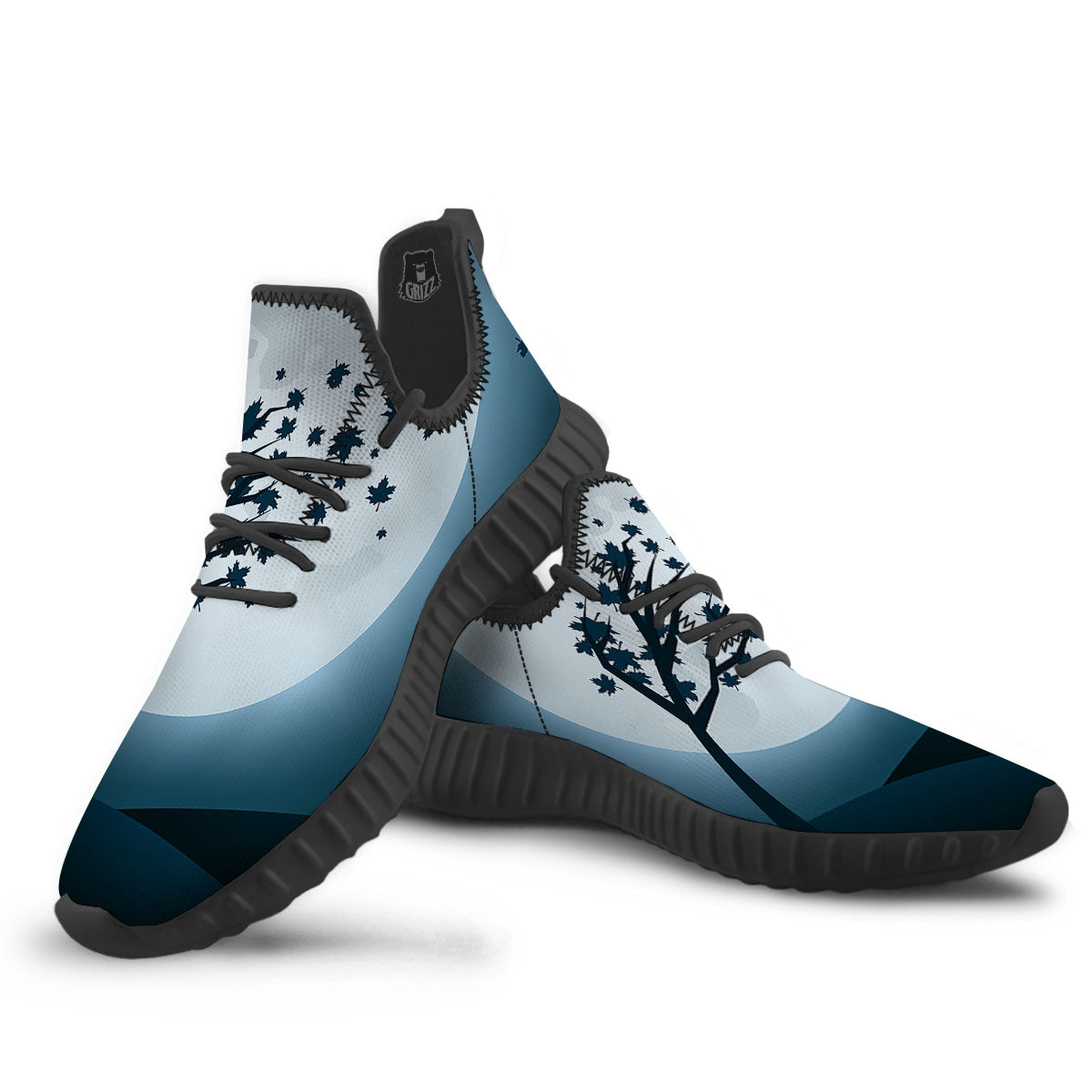 Moon Full Autumn Print Black Walking Shoes-grizzshop