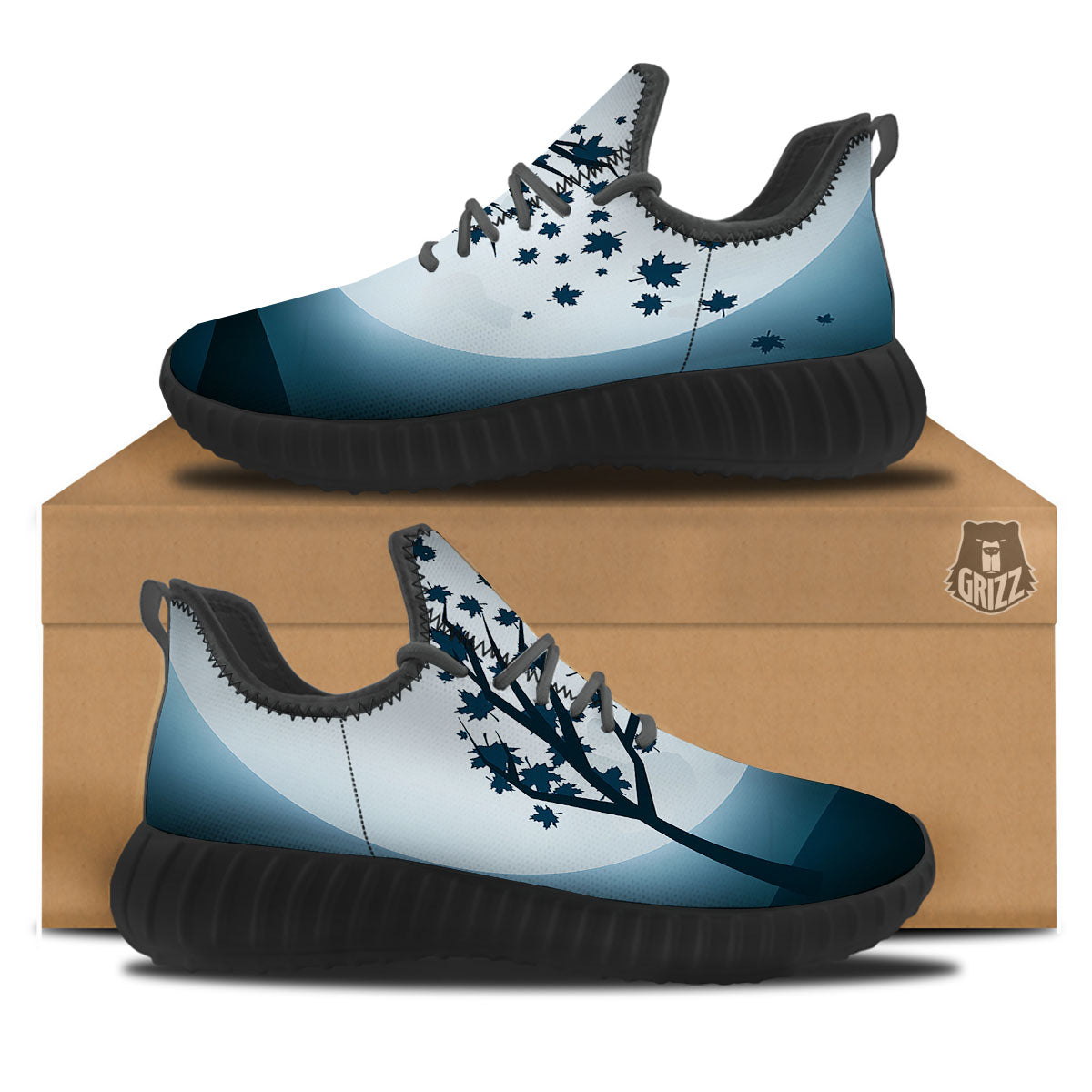 Moon Full Autumn Print Black Walking Shoes-grizzshop