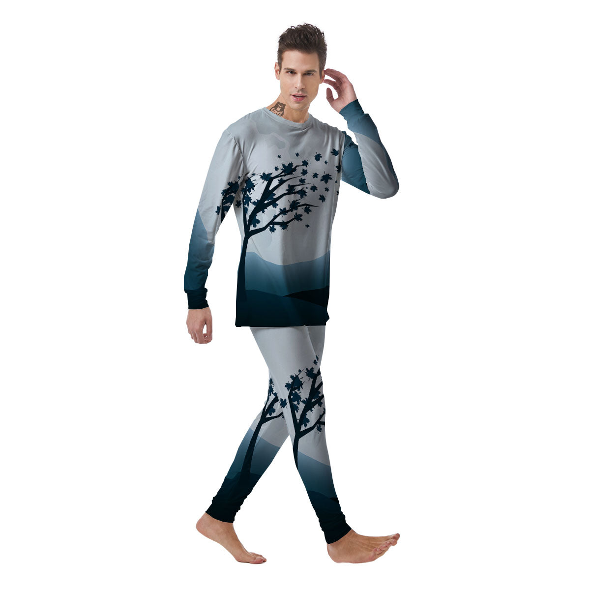 Moon Full Autumn Print Men's Pajamas-grizzshop