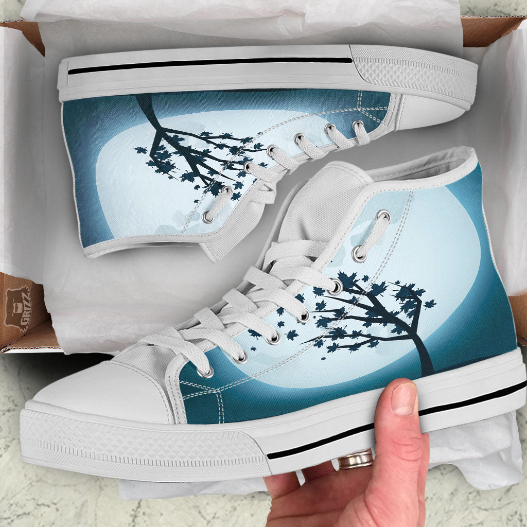Moon Full Autumn Print White High Top Shoes-grizzshop