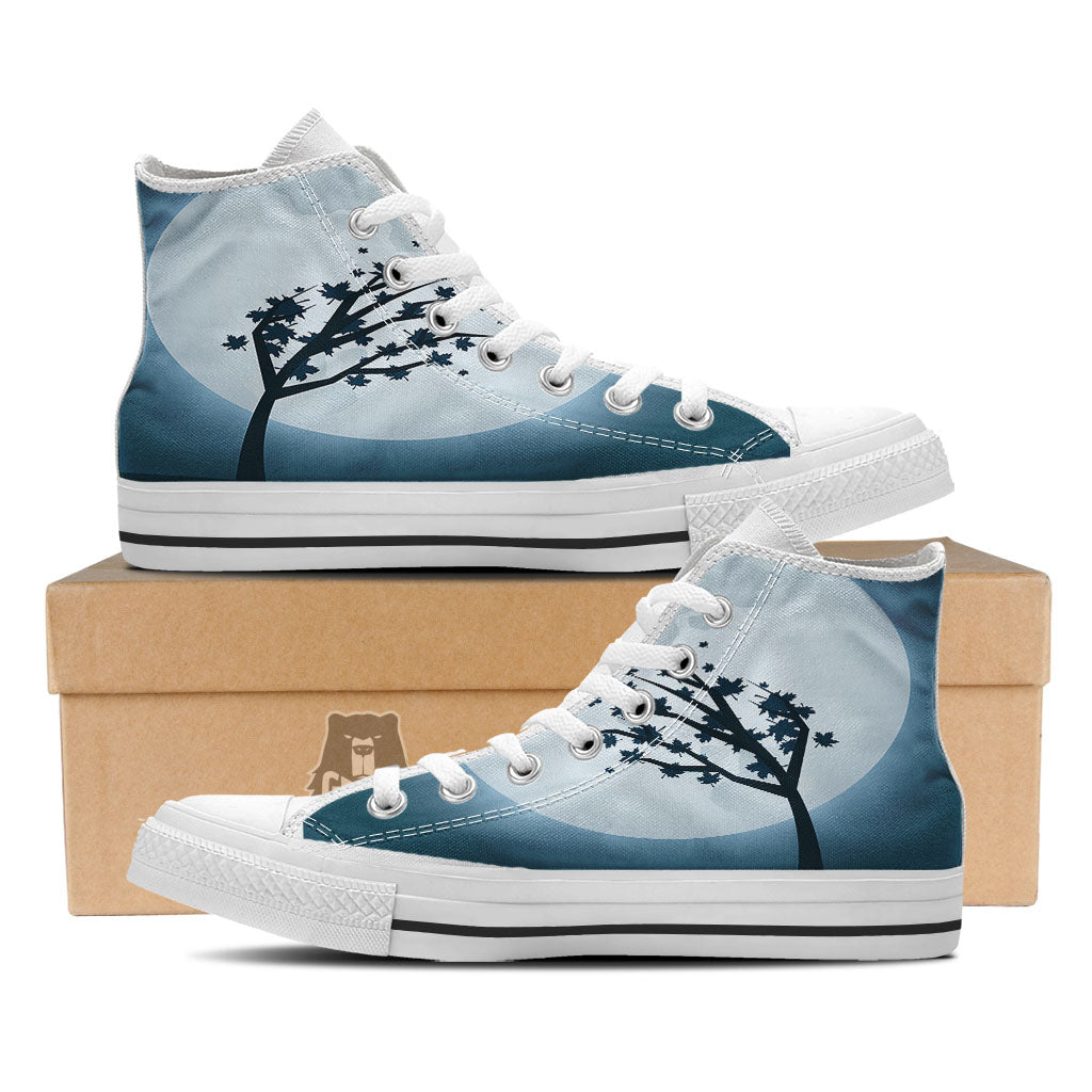 Moon Full Autumn Print White High Top Shoes-grizzshop