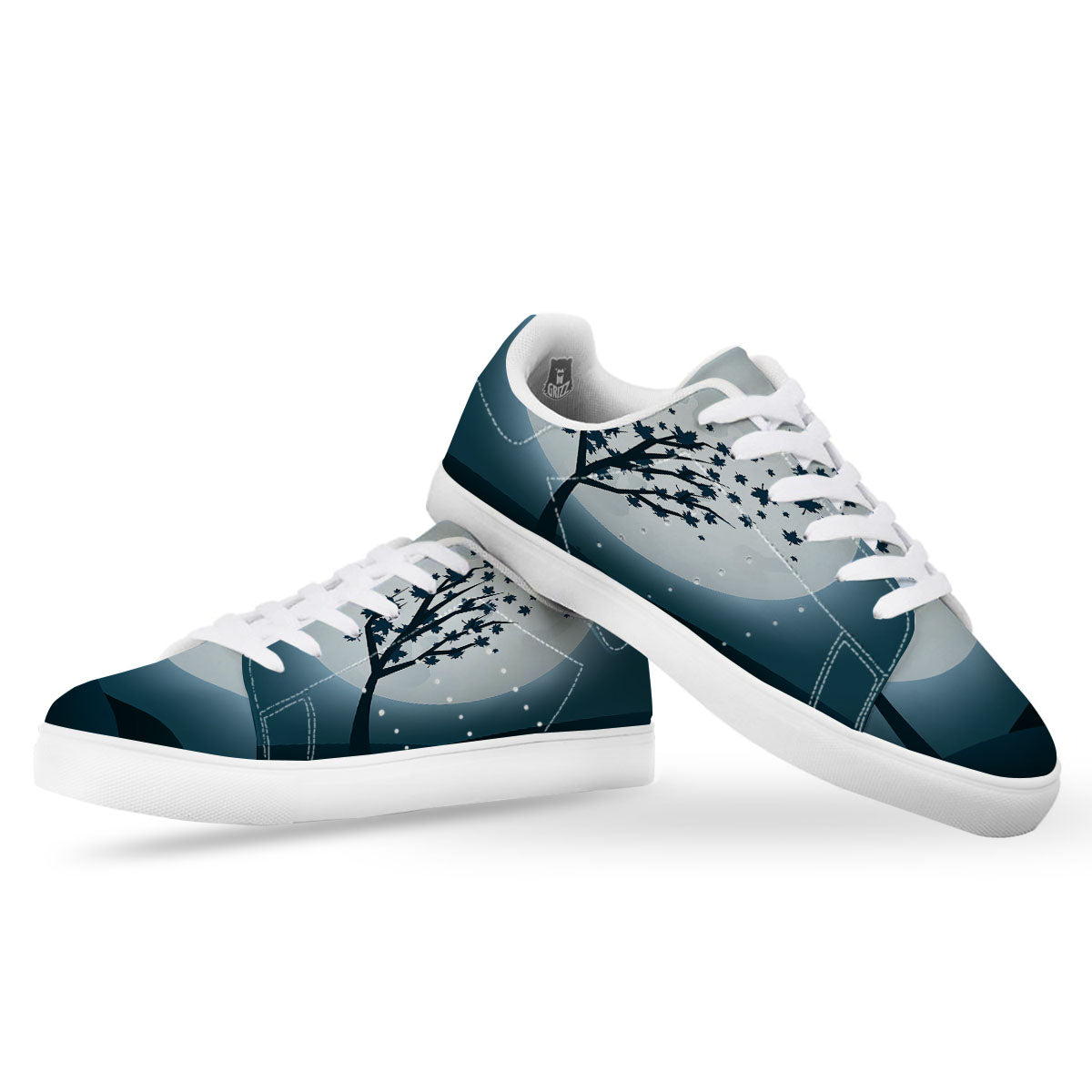 Moon Full Autumn Print White Low Top Sneakers-grizzshop