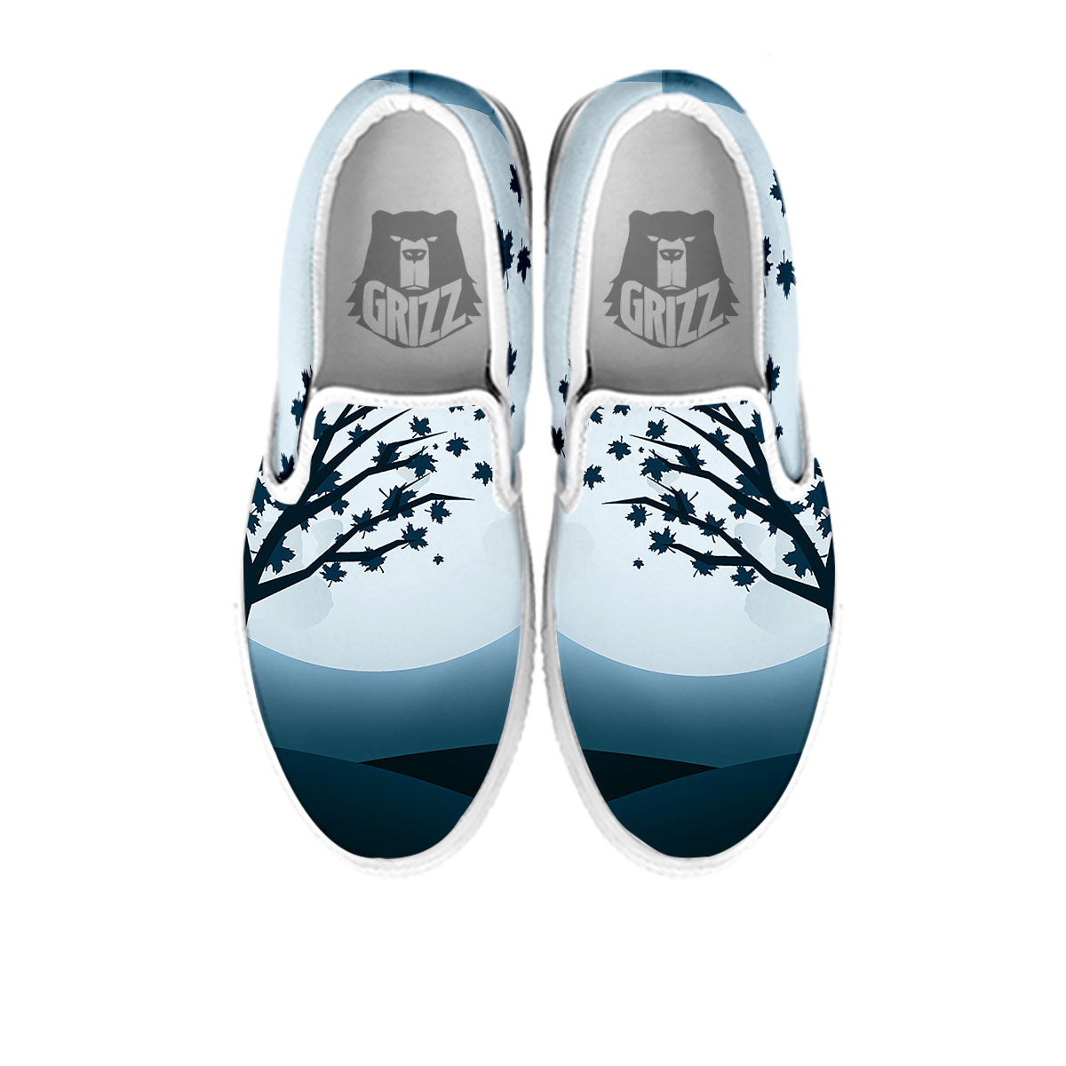 Moon Full Autumn Print White Slip On Shoes-grizzshop