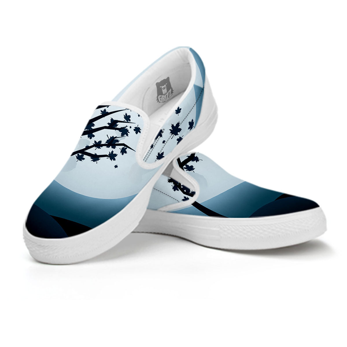 Moon Full Autumn Print White Slip On Shoes-grizzshop