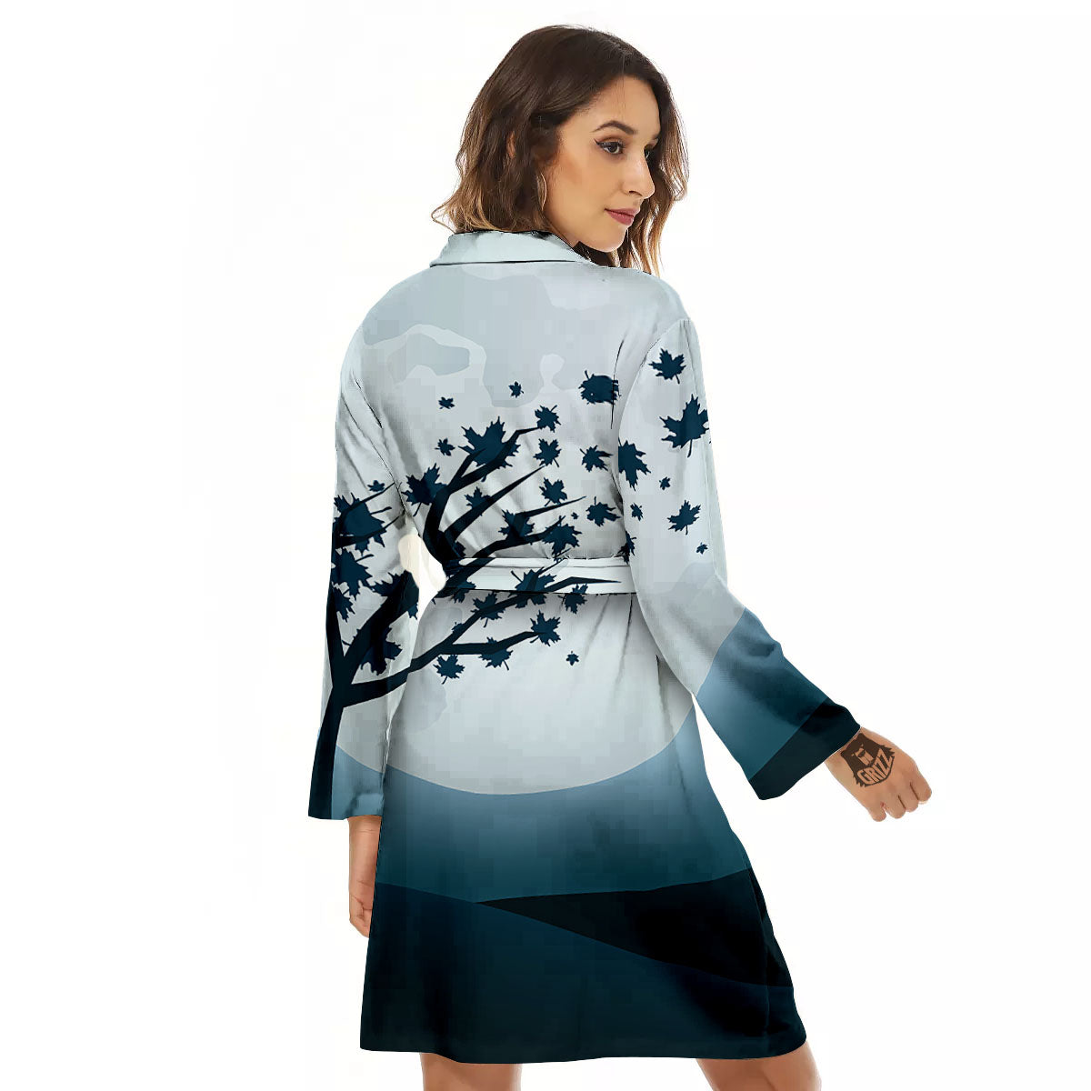 Moon Full Autumn Print Women's Robe-grizzshop