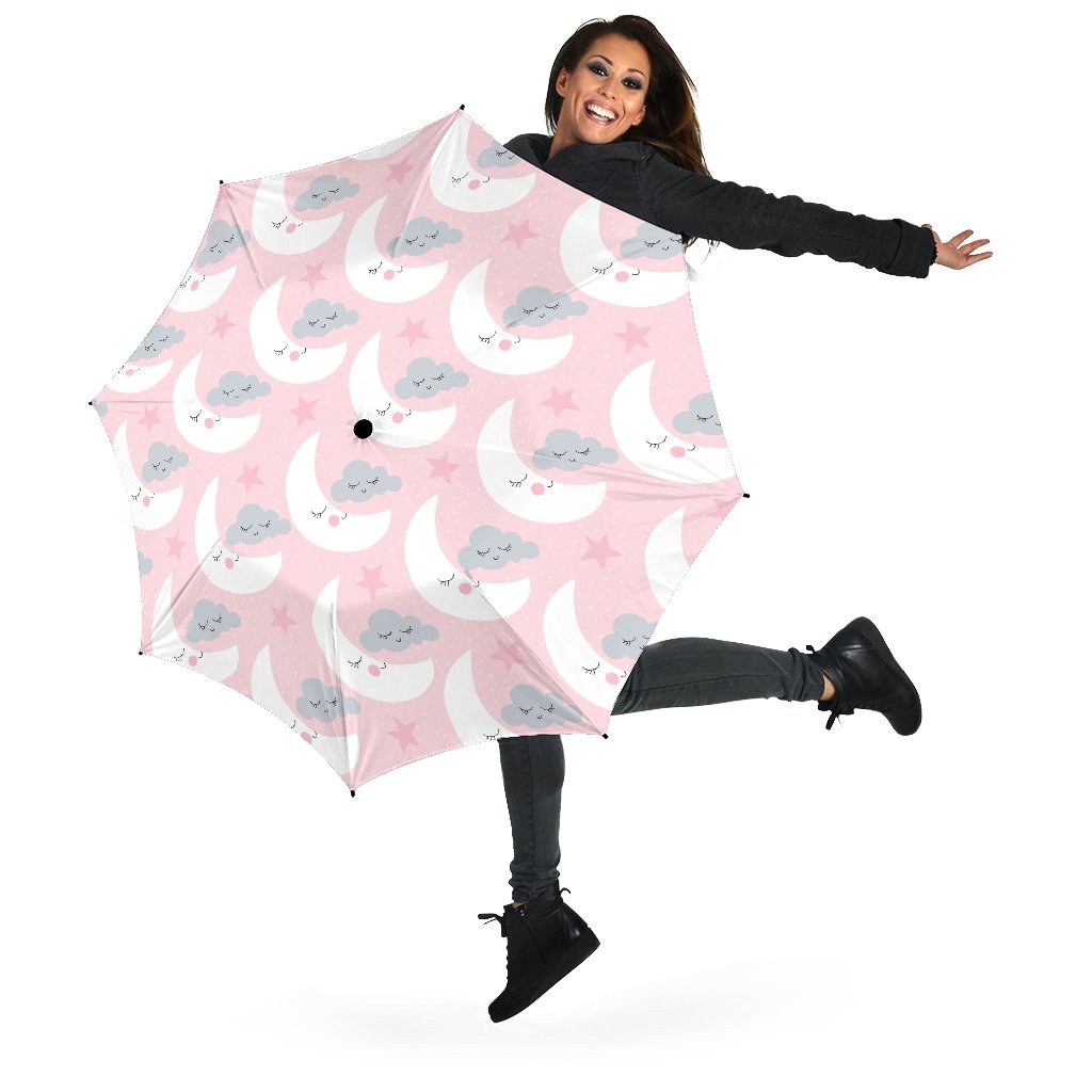 Moon Pattern Print Automatic Foldable Umbrella-grizzshop