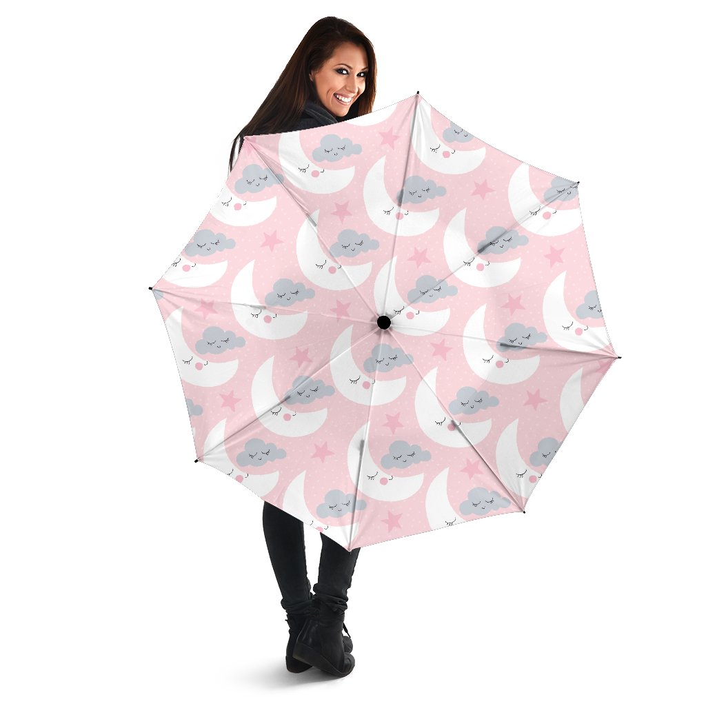 Moon Pattern Print Automatic Foldable Umbrella-grizzshop