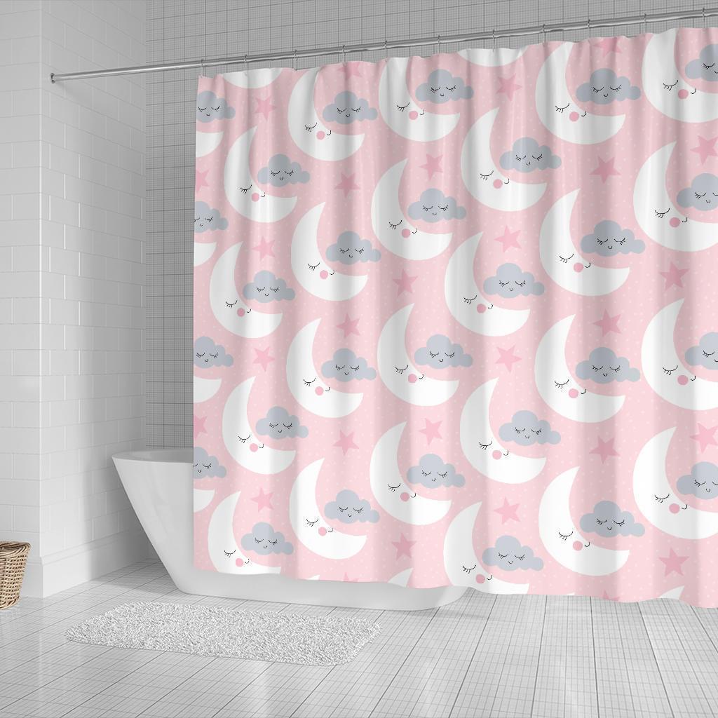 Moon Pattern Print Bathroom Shower Curtain-grizzshop