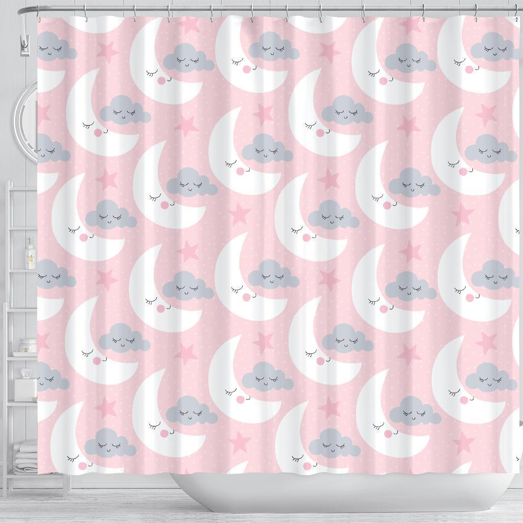 Moon Pattern Print Bathroom Shower Curtain-grizzshop