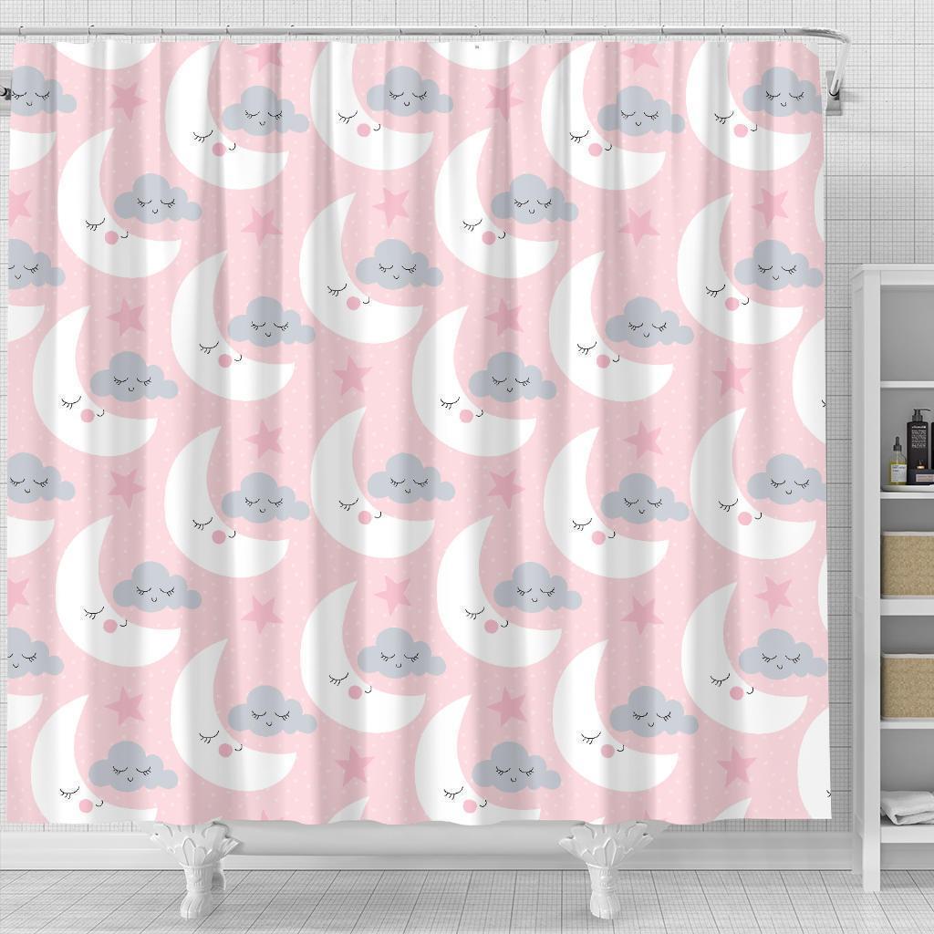 Moon Pattern Print Bathroom Shower Curtain-grizzshop