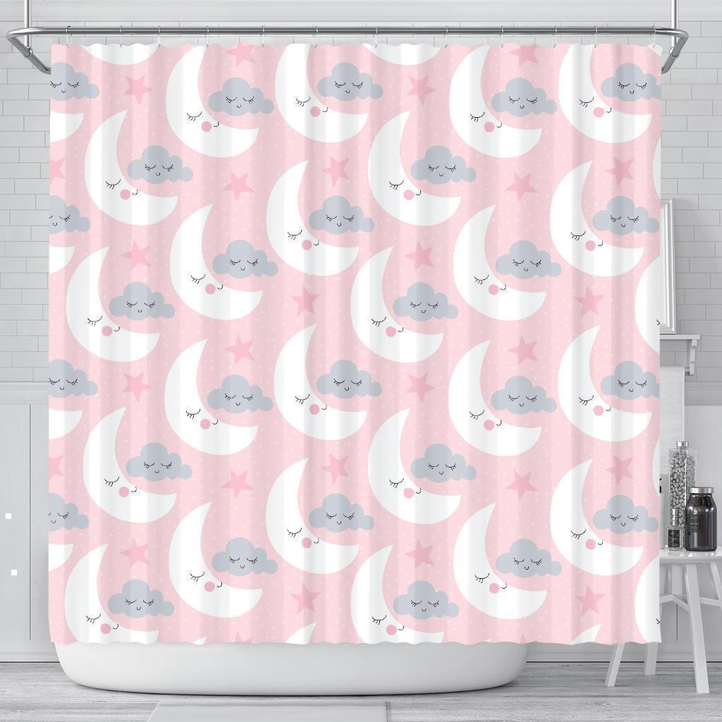 Moon Pattern Print Bathroom Shower Curtain-grizzshop