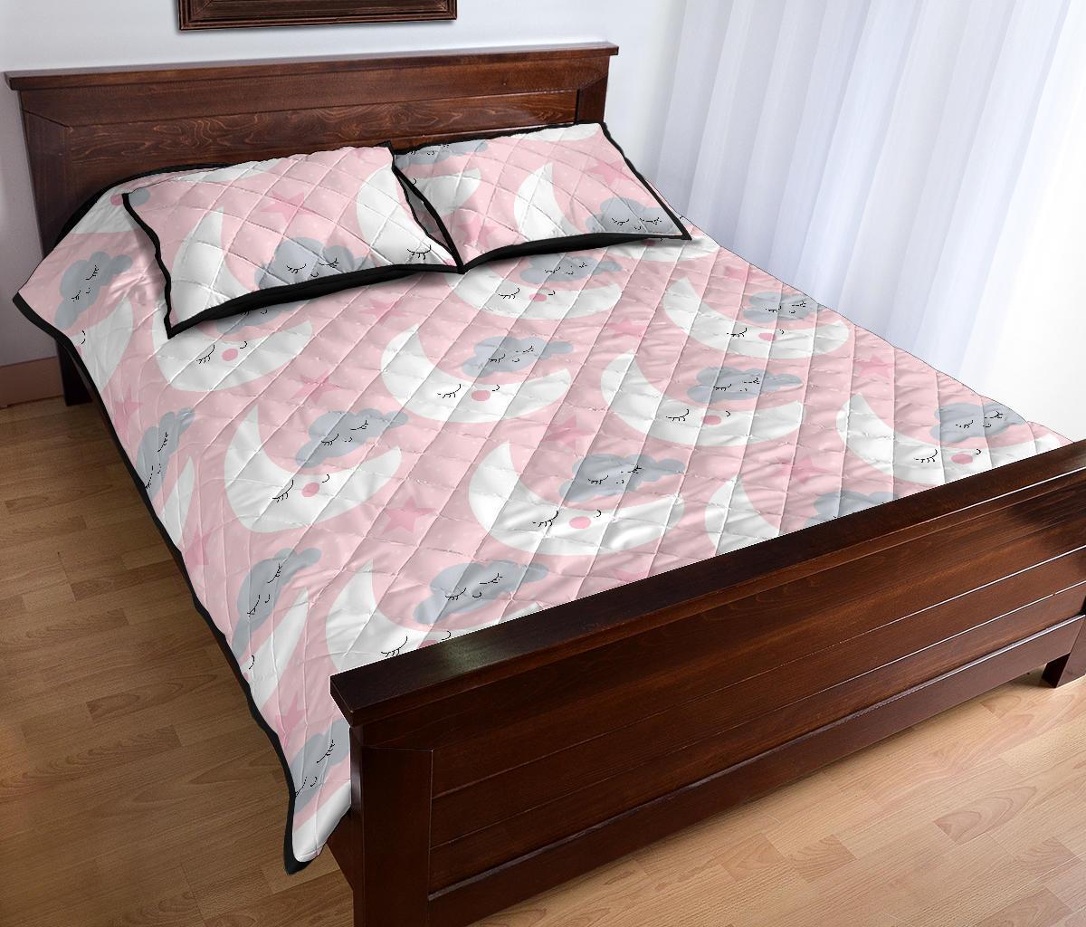 Moon Pattern Print Bed Set Quilt-grizzshop