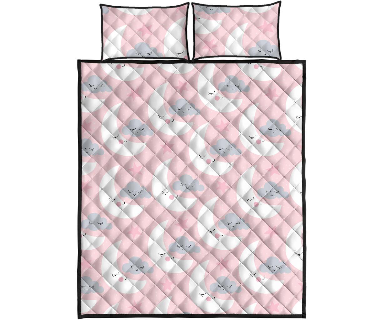 Moon Pattern Print Bed Set Quilt-grizzshop