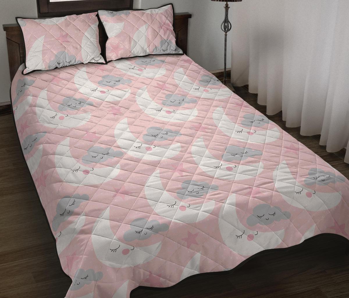 Moon Pattern Print Bed Set Quilt-grizzshop