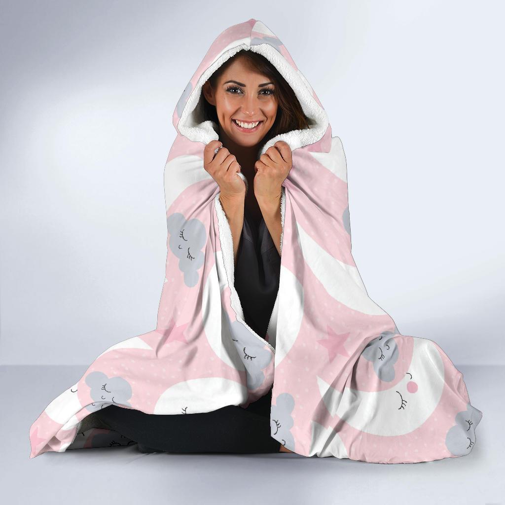 Moon Pattern Print Hooded Blanket-grizzshop