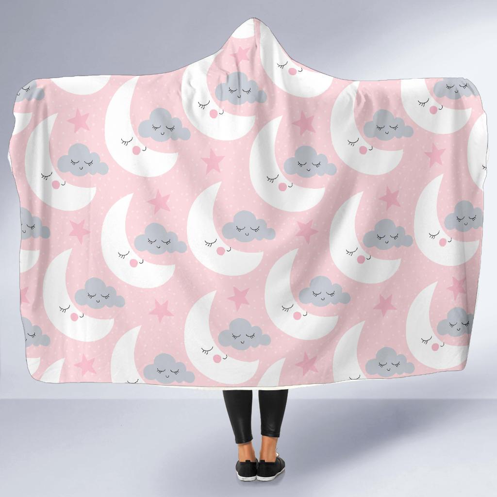 Moon Pattern Print Hooded Blanket-grizzshop