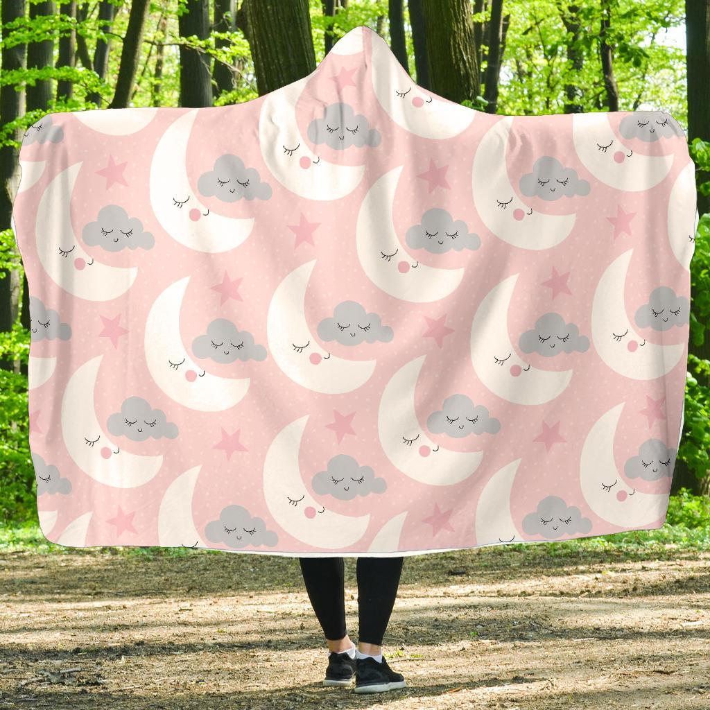 Moon Pattern Print Hooded Blanket-grizzshop