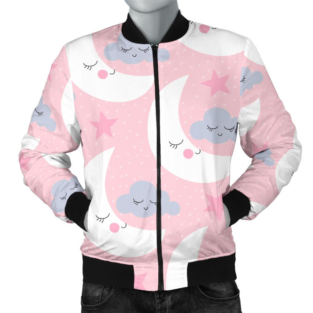 Moon Pattern Print Men's Bomber Jacket-grizzshop