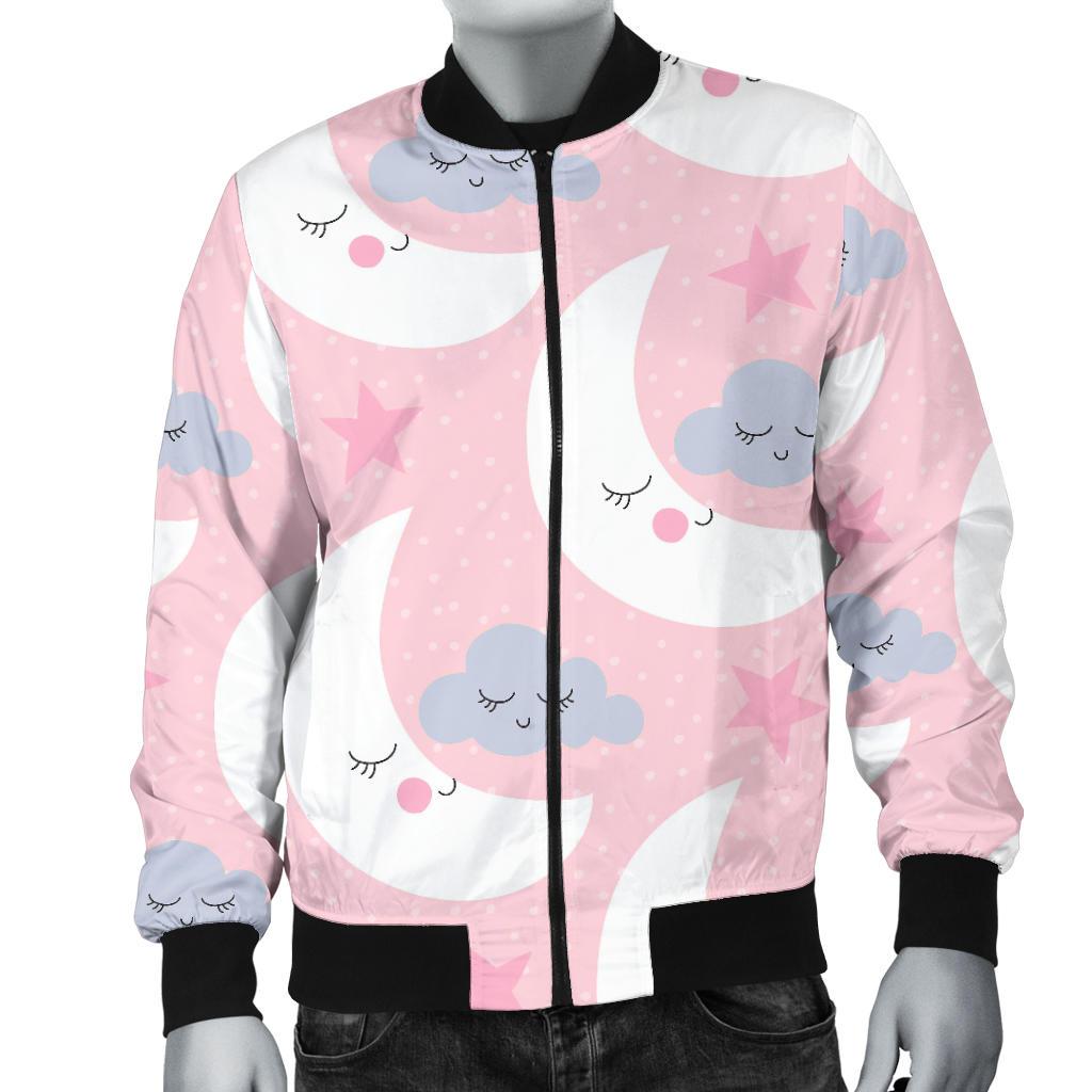 Moon Pattern Print Men's Bomber Jacket-grizzshop