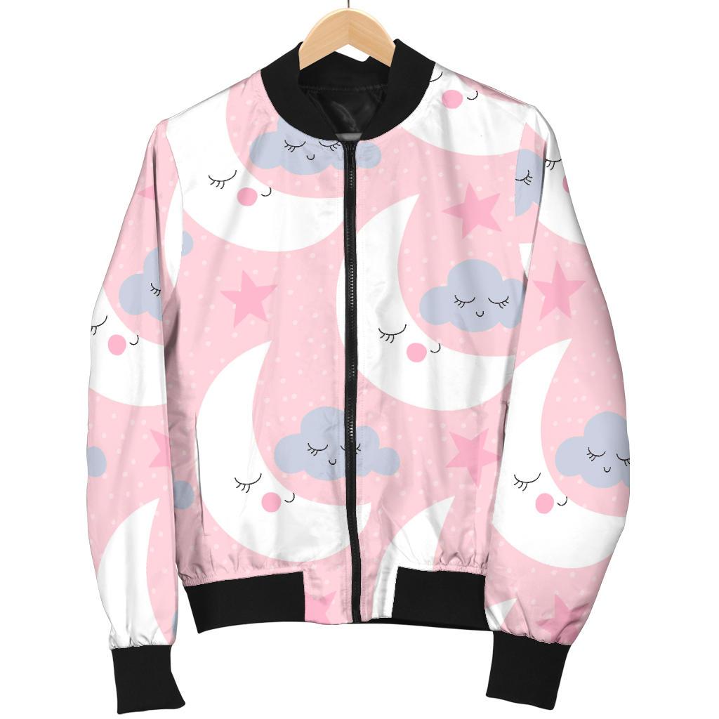 Moon Pattern Print Men's Bomber Jacket-grizzshop