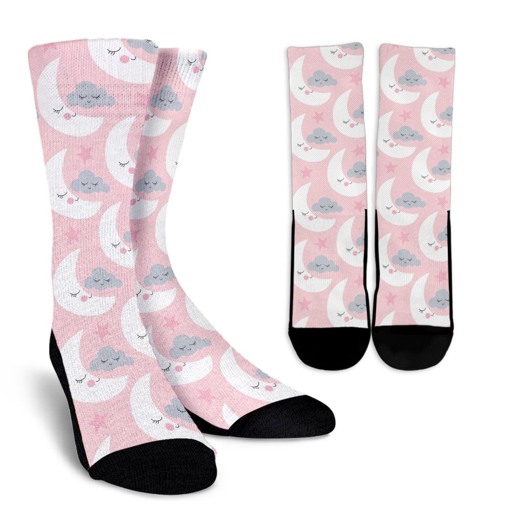 Moon Pattern Print Unisex Crew Socks-grizzshop