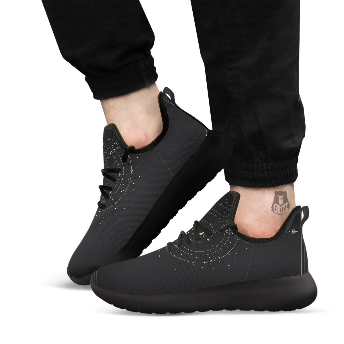 Moon Phase Galaxy Print Black Athletic Shoes-grizzshop