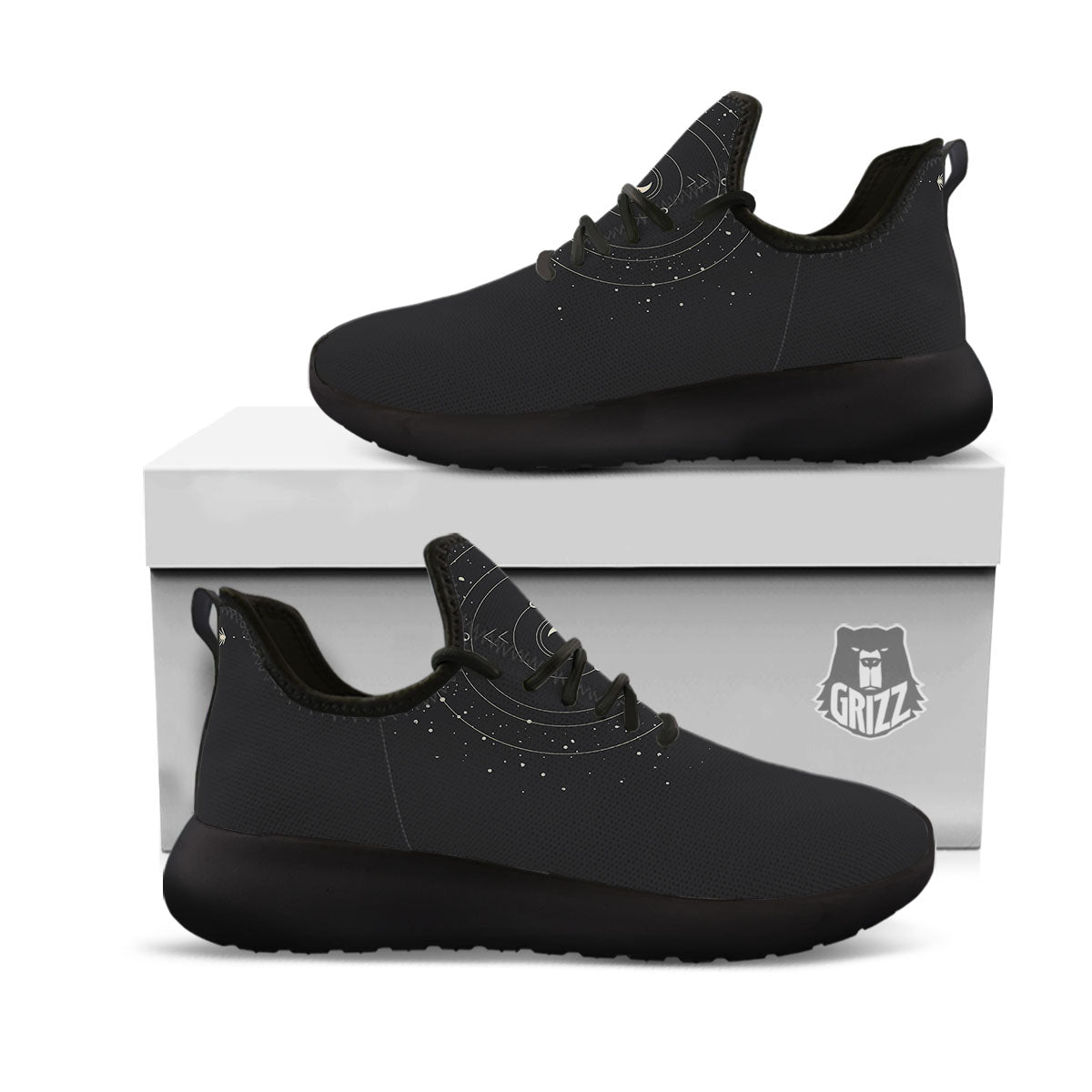 Moon Phase Galaxy Print Black Athletic Shoes-grizzshop