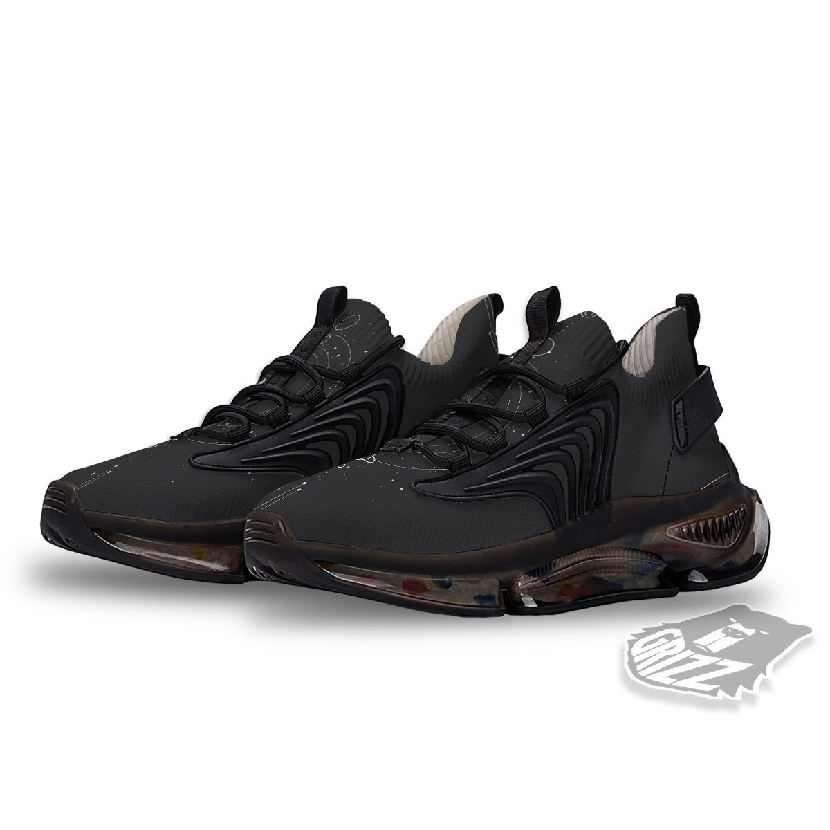 Moon Phase Galaxy Print Black Gym Shoes-grizzshop