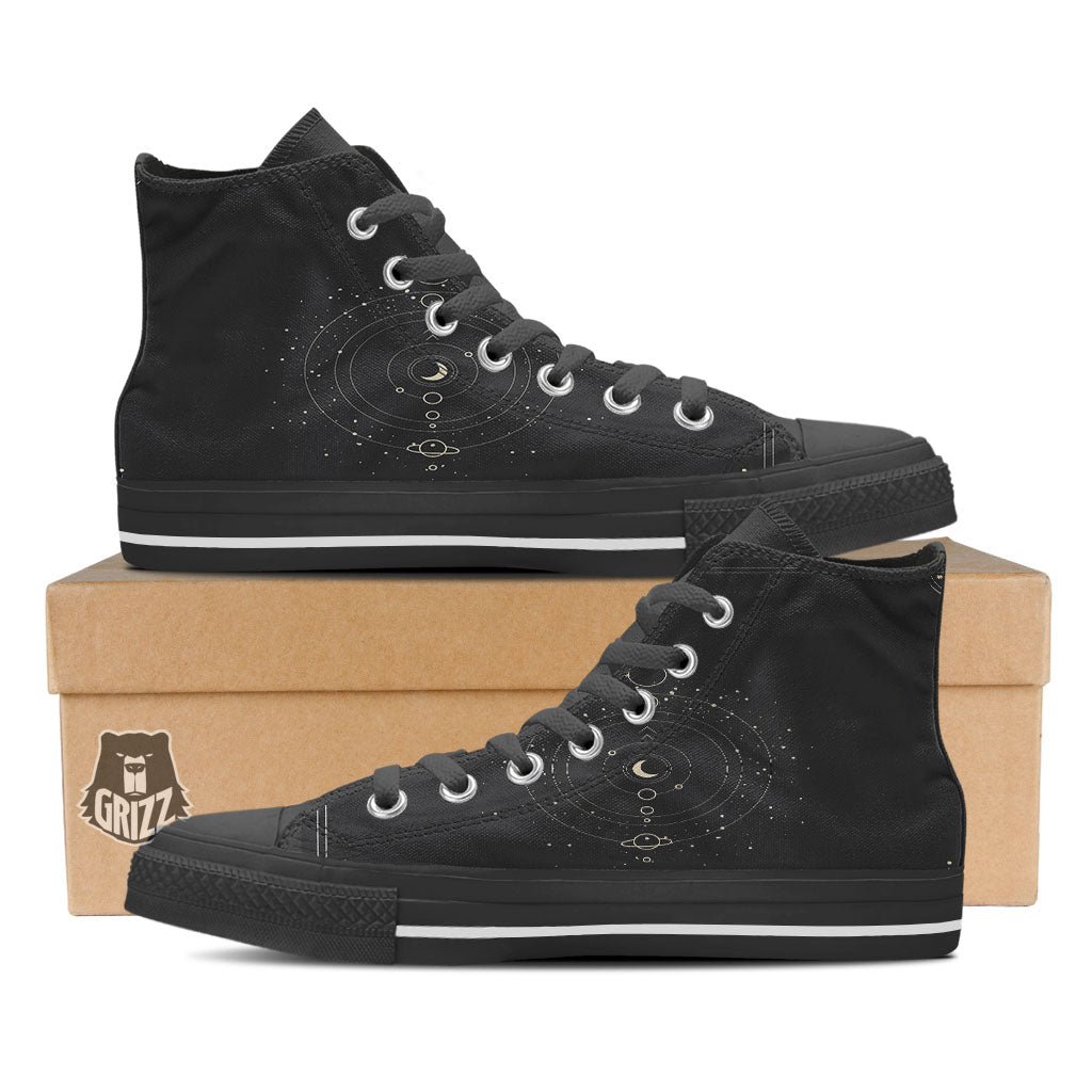 Moon Phase Galaxy Print Black High Top Shoes-grizzshop