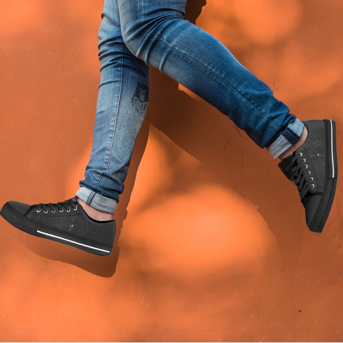 Moon Phase Galaxy Print Black Low Top Shoes-grizzshop