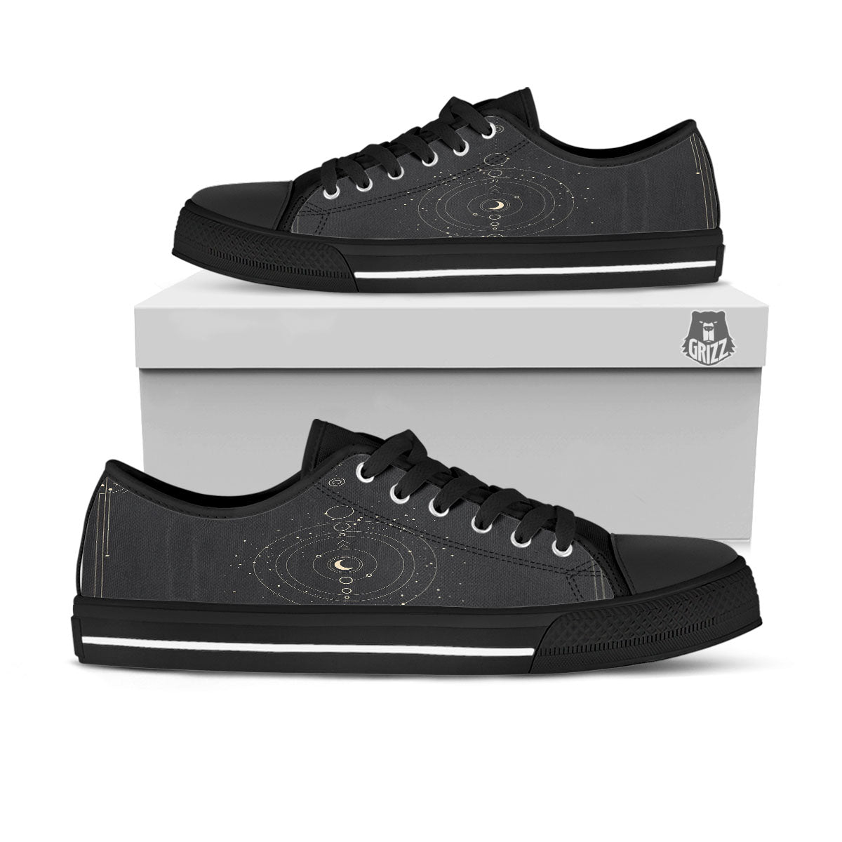 Moon Phase Galaxy Print Black Low Top Shoes-grizzshop