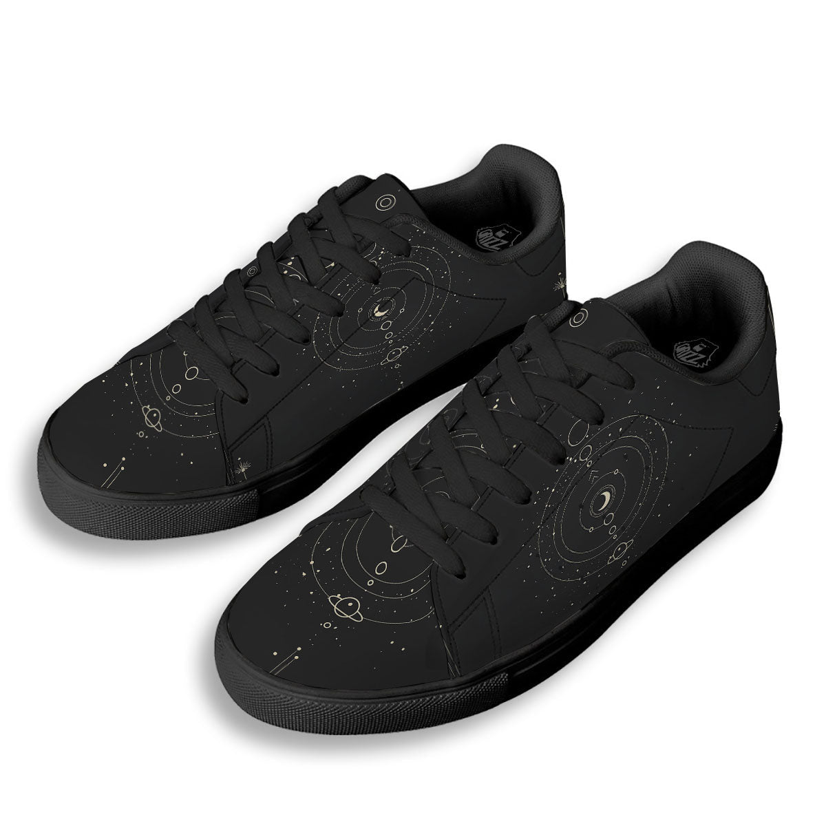 Moon Phase Galaxy Print Black Low Top Sneakers-grizzshop