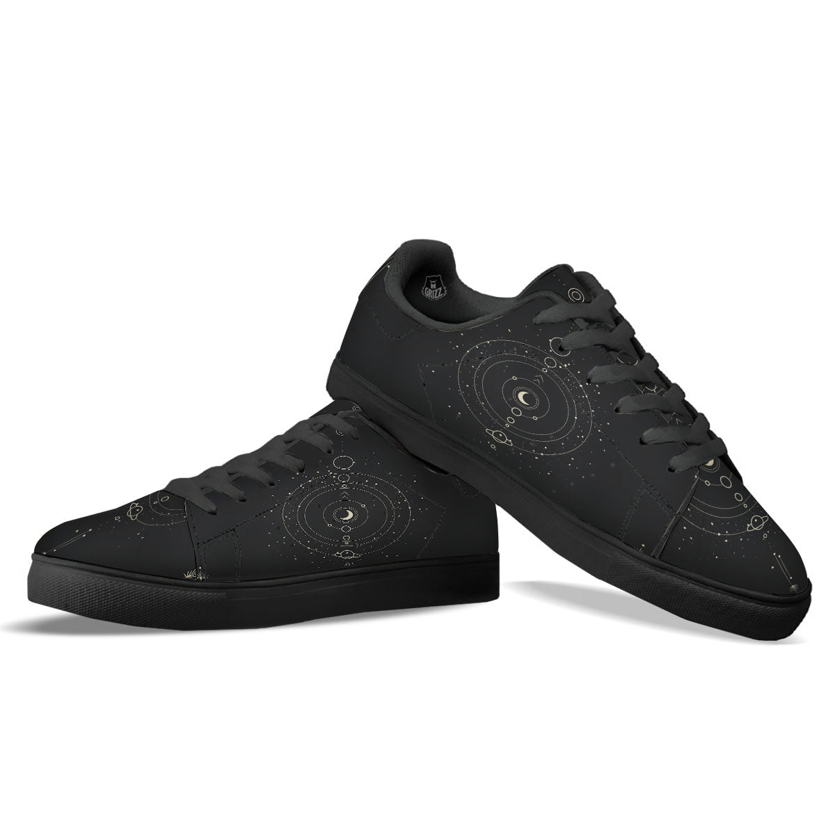 Moon Phase Galaxy Print Black Low Top Sneakers-grizzshop
