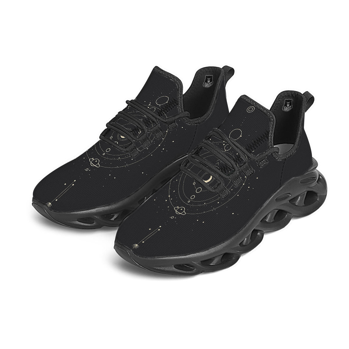 Moon Phase Galaxy Print Black Running Shoes-grizzshop