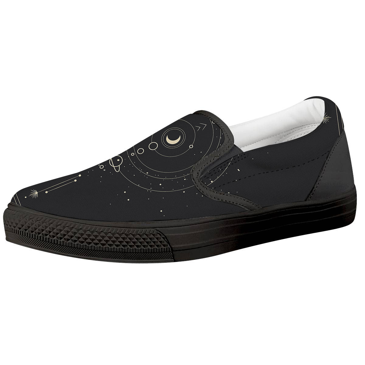 Moon Phase Galaxy Print Black Slip On Shoes-grizzshop
