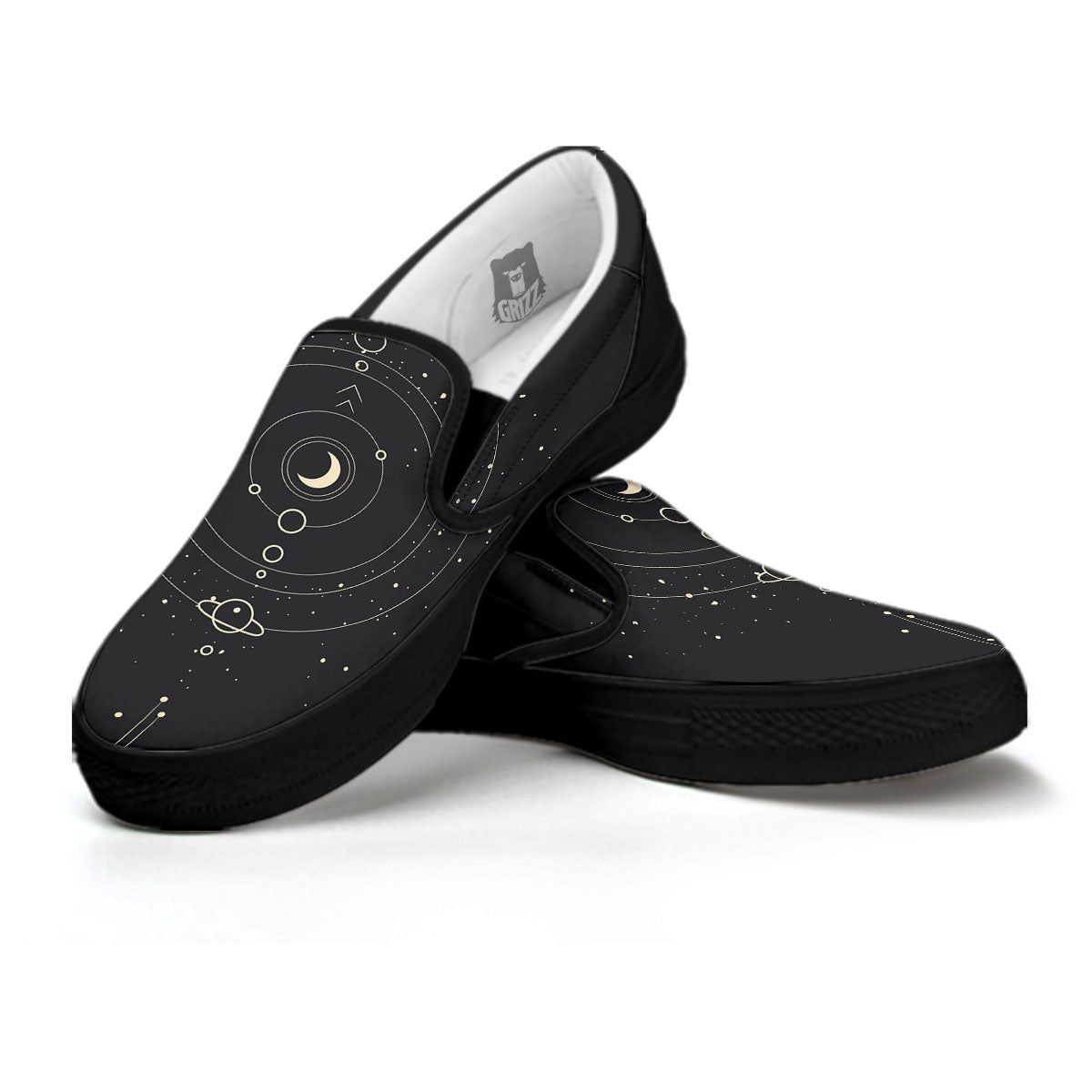 Moon Phase Galaxy Print Black Slip On Shoes-grizzshop