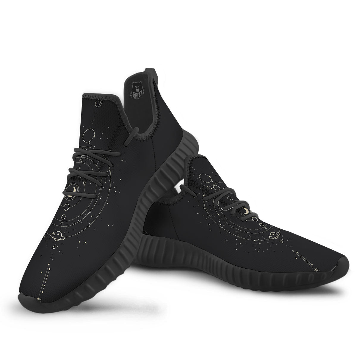 Moon Phase Galaxy Print Black Walking Shoes-grizzshop