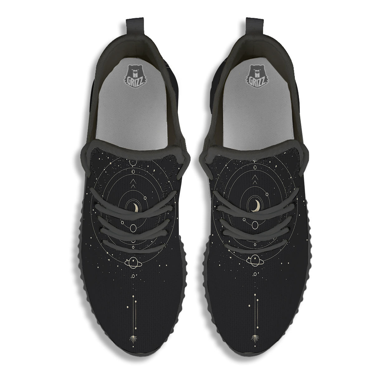 Moon Phase Galaxy Print Black Walking Shoes-grizzshop