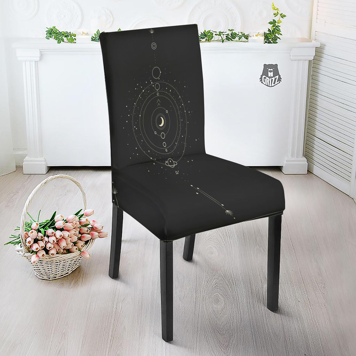Moon Phase Galaxy Print Dining Chair Slipcover-grizzshop