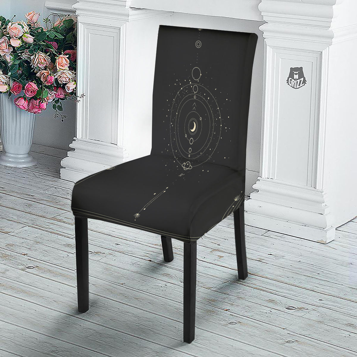 Moon Phase Galaxy Print Dining Chair Slipcover-grizzshop