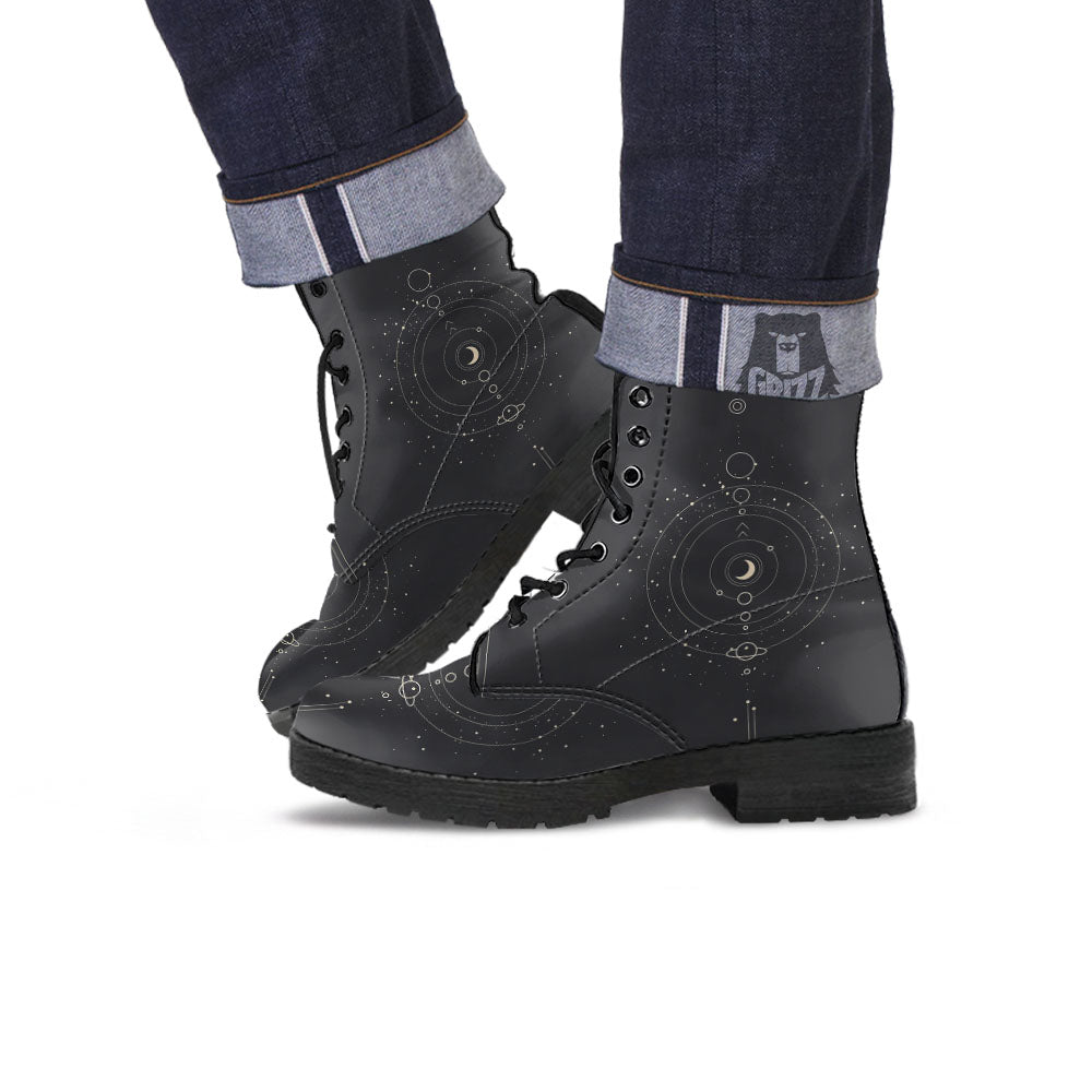 Moon Phase Galaxy Print Leather Boots-grizzshop