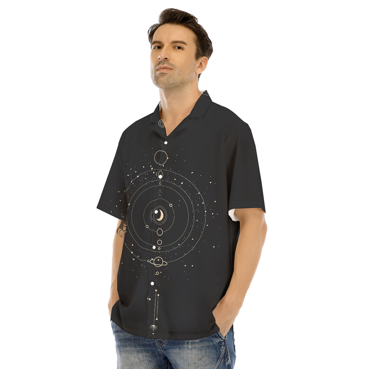 Moon Phase Galaxy Print Men's Hawaiian Shirt-grizzshop