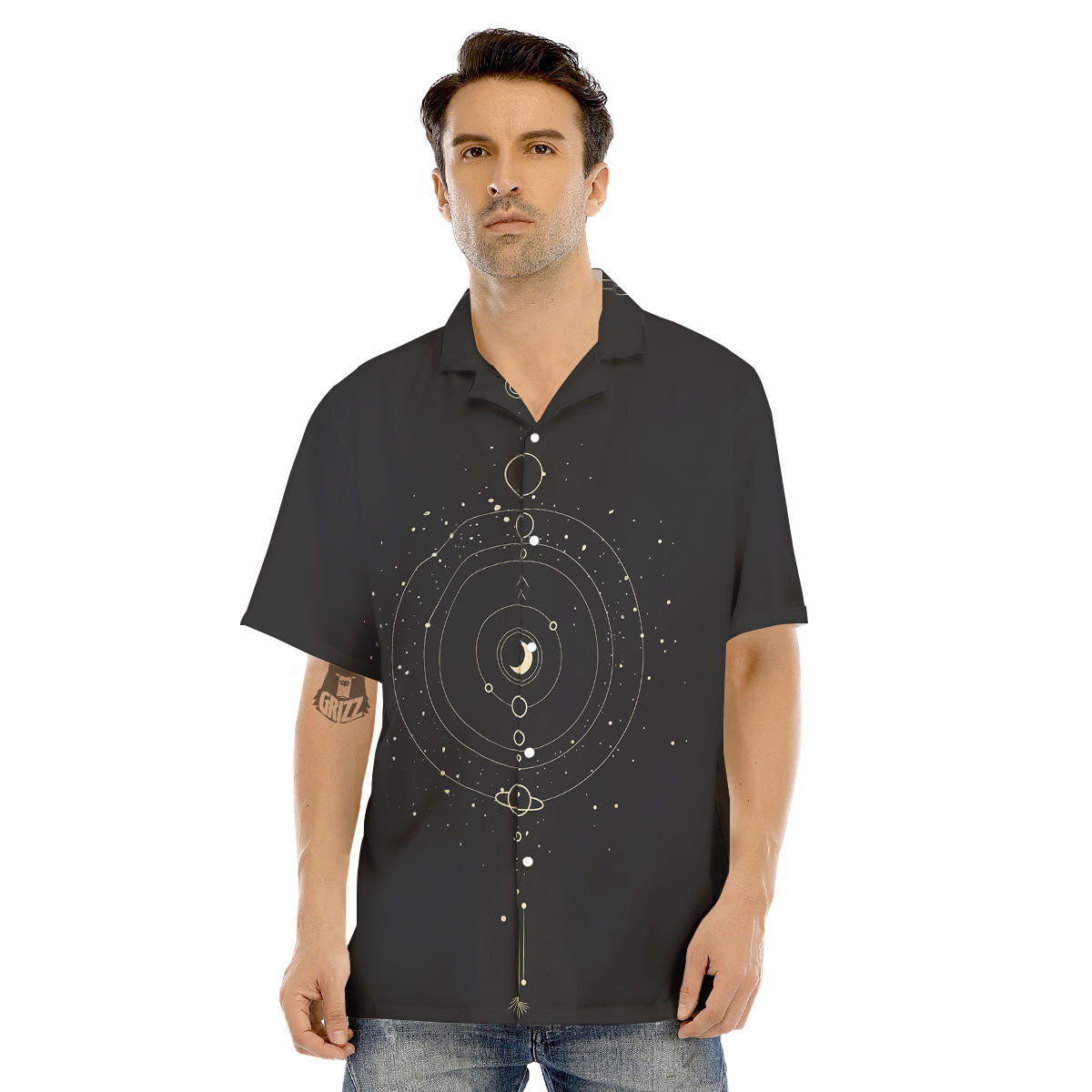Moon Phase Galaxy Print Men's Hawaiian Shirt-grizzshop
